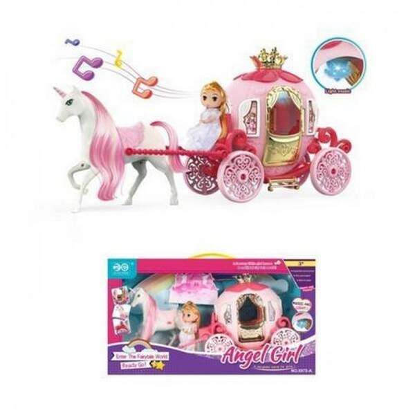 Карета 6970-A (18шт) конячка 15см, лялька 11см, музика, світло, на бат-ці(табл), в кор-ці, 43-24-12с (шт.)