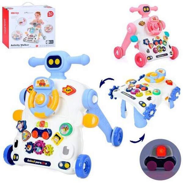 Каталка-ходунки 6043-6044 (8шт) 40,5-40,5-в43,5см,3в1, стіл, ігрова панель, кермо-пискавка, шестерні (шт.)