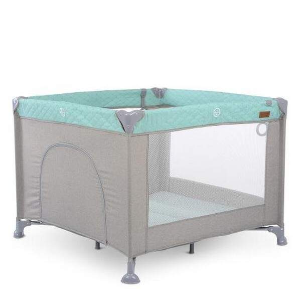 Манеж ME 1097 CASTLE Mint Gray (1шт) квадратний дитячий, вхід-змійка, кишеня, кільце 2шт, льон, м'ят (шт.)