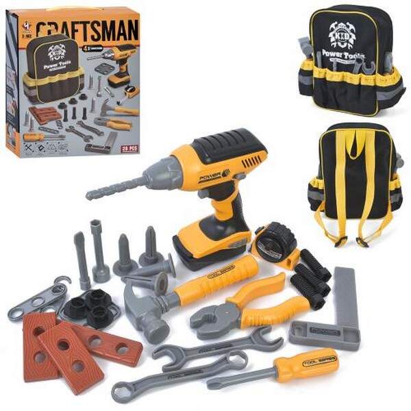 Набір iнструментів T025 (18шт) шуруповерт-світло, обертається насадка, насадки, молоток,гайкові ключ (шт.)