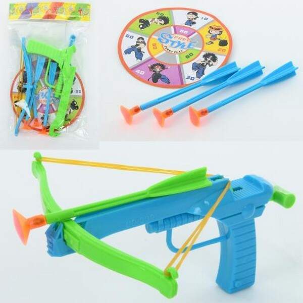 Арбалет 339-1 (168шт) 16см, стріли-присоски 3шт, мішень, 2 кольори, у пакеті, 11,5-20-3см (шт.)