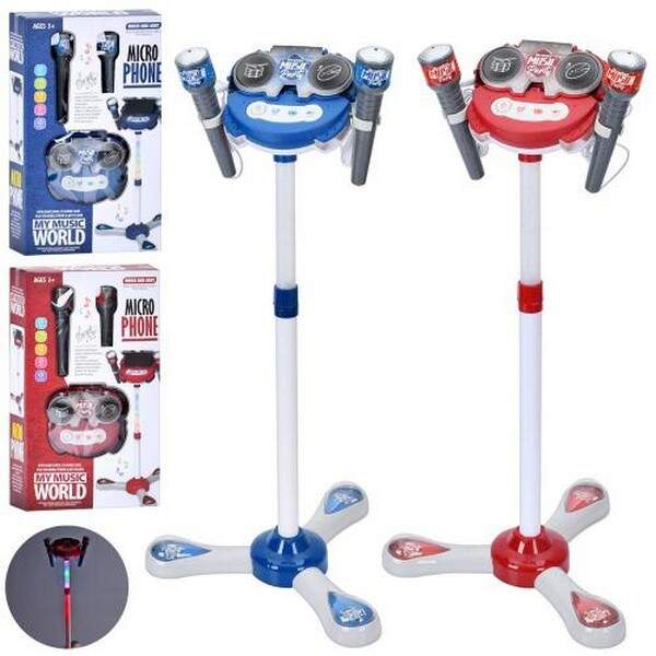 Мікрофон 6002-6003 (12шт) 2шт, на стійці,музика, звук, світло, регулятор гучності, MP3, 2 кольори, н (шт.)