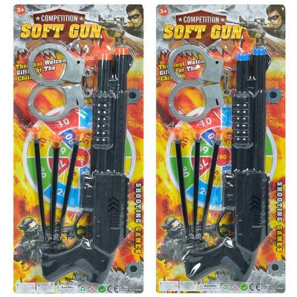 Автомат 5899-20 (120шт) 31см, присоски 3шт, наручники, мішень, мікс кольорів, на листі, 17-39-3см (шт.)