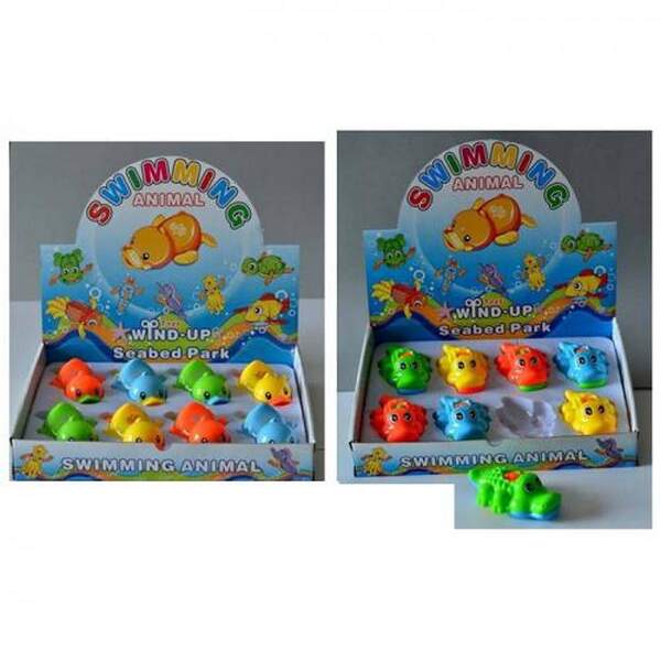 Водоплаваюча іграшка 222-Z-666-Z (288шт) 12см, заводна, 2види (качка, крокодил), 8шт(4кольори) в дис (шт.)