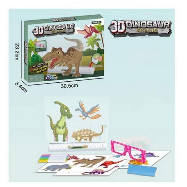 Досточка для малювання 68-6 (36шт) 24-22-5см, LED світло(8кольорів), картки(динозаври), окуляри,флом (шт.)