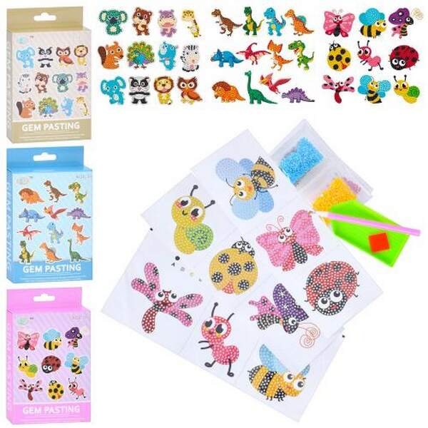 Мозаїка 7104-5-6 (120шт) алмазна, фігурки-наліпки, 3 види(комахи, динозаври, тварини), в кор-ці, 11- (шт.)