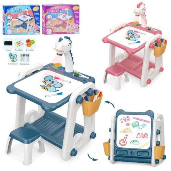 Проектор YM2210-210A (6шт) 3в1, стіл 65-50-в70см, мольберт, стільчик, музика, світло, маркери 8шт, г (шт.)