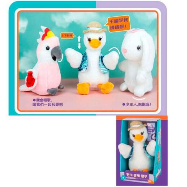 Тварина 777-1 (24шт) повтор, світло, рухливий, плюш, 3 види(зайчик, гусак, папуга), від 18см, на бат (шт.)