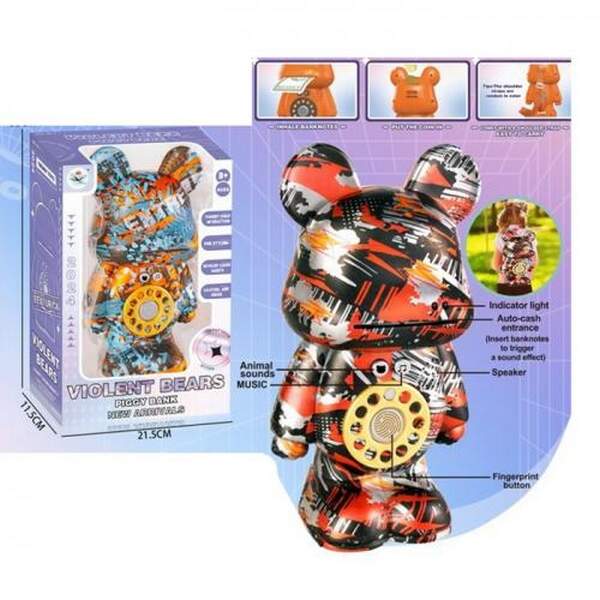 Банківський термінал TZ-56B (24шт) ведмедик, 29см, сейф/скарбничка, відбиток, музика,світло,монети,2 (шт.)