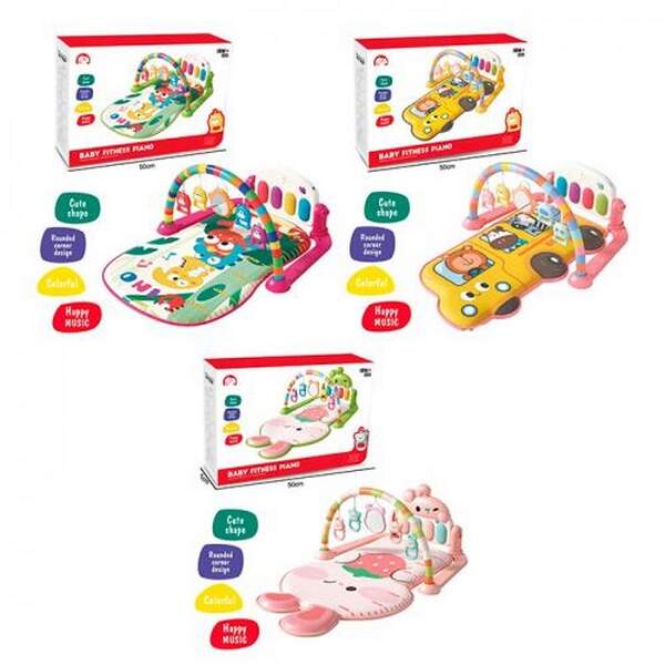 Килимок для немовляти 688-6-7-8 (18шт) 71-47см, дуга, підвіски 5шт(дзеркало), піаніно, музика, звук, (шт.)