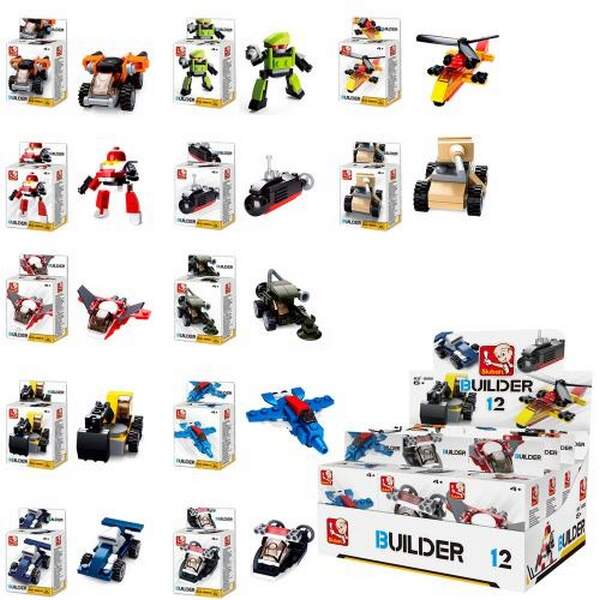 Конструктор SLUBAN M38-B0591 (288шт) транспорт, в кор-ці, 12шт (12 видів) в дисплеї, 20,5-16-11,5 см (шт.)