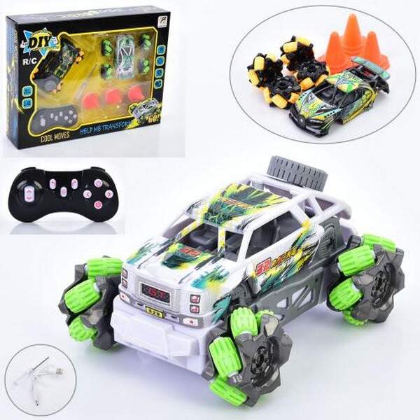 Машина QF529DIY (12шт) р/к2.4G, акум, 11,5см, колеса-ролики, змінний корпус, 4х4, USBзарядне, 2 коль (шт.)