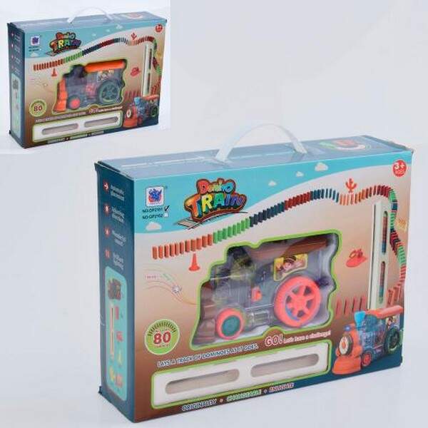 Поїзд GP2161 (18шт) 18см, звук, світло, їздить, доміно 80шт, 2 кольори,  на бат-ці, в кор-ці, 35-26, (шт.)