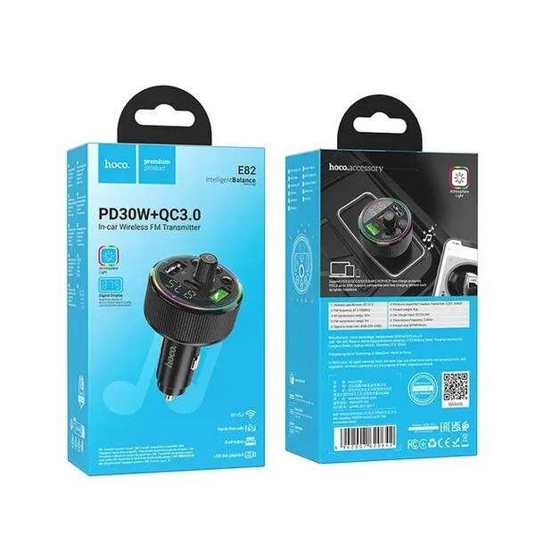 ФМ модулятор Hoco E82 Guerrero PD30W+QC3.0 Black (шт.)
