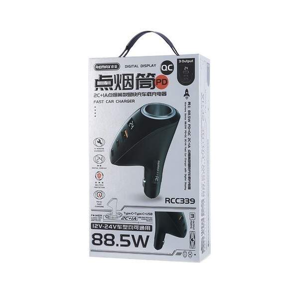 АЗП Remax RCC339 Warriors Series 88.5W PD+QC 2C+1A Fast Car Charger with Digital  black (шт.)