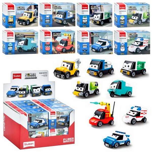 Конструктор SLUBAN M38-B1072 (144шт) машинки, інерц, від 37дет, в кор-ці, 16шт(8видів) в дисплеї,28, (шт.)