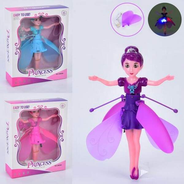 Лялька 389 (60шт) 19см, фея, літає, реагує на руку, світло, акум, USBзарядне, 3 кольори, в кор-ці, 1 (шт.)