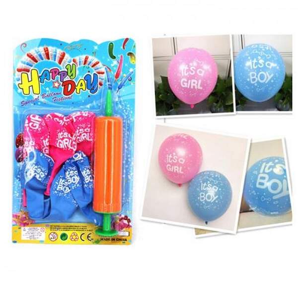 Повітряні кульки MK 5478 (100шт) It's a girl/It's a boy, 6 шт, насос, на листі, 17-28,5-4,5см (шт.)
