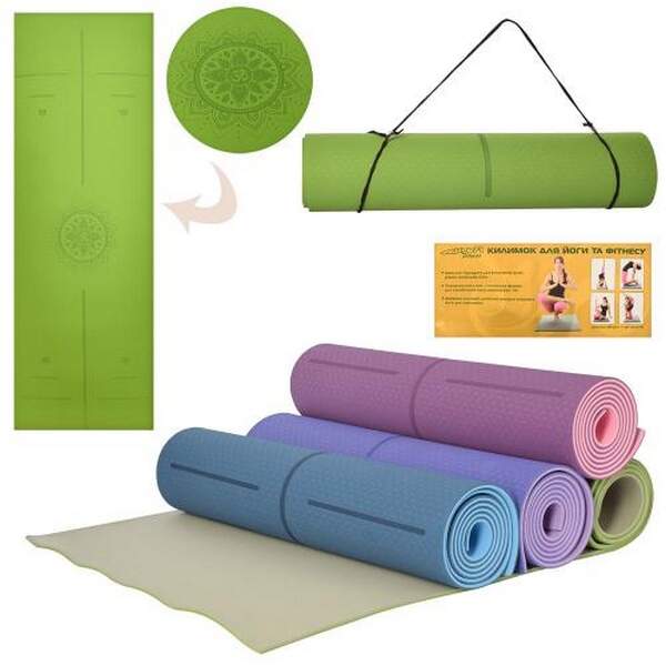 Йогамат MS 0613-22 (12шт) TPE,розм183-61см,товщ0,6см,двоколірн,принт,4кольори,кул,61-12-12см (шт.)