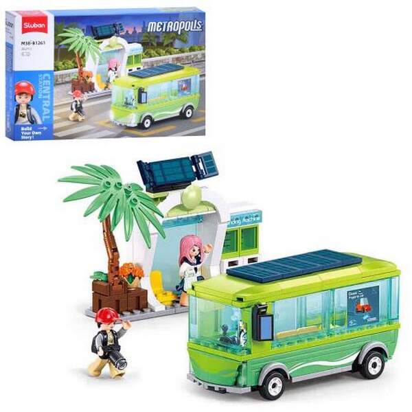 Конструктор SLUBAN M38-B1261 (16шт) міська серія, автобус 13,7см, зупинка 16,2см, фігурки, 262дет, в (шт.)