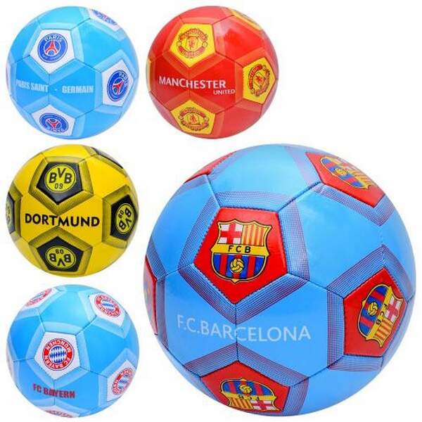 М'яч футбольний EN 3313 (30шт) розмір 5, ПВХ 1,6мм, 260-280г, 5видів(клуби), у пакеті (шт.)