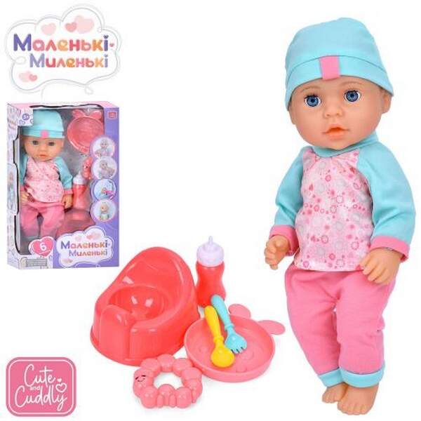 Пупс M 5929 UA (24шт) 37см, п'є-пісяє, горщик, пляшечка, посуд, брязкальце, в кор-ці, 23,5-40-11см (шт.)