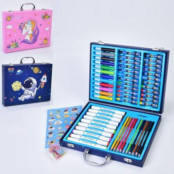 Набір для творчості MK 5442 (12шт) 92 предм, олівці, фломастери, наліпки, віск.крейда, скріпки, 2 ви (шт.)