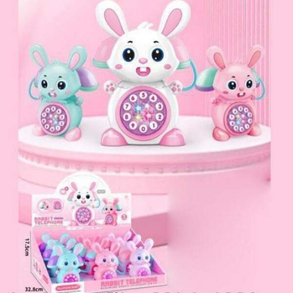 Телефон 6820B (36шт) зайчик, 17см, музика, світло, на бат-ці, 9шт(3кольори) в дисплеї, 47-33-17,5см (шт.)