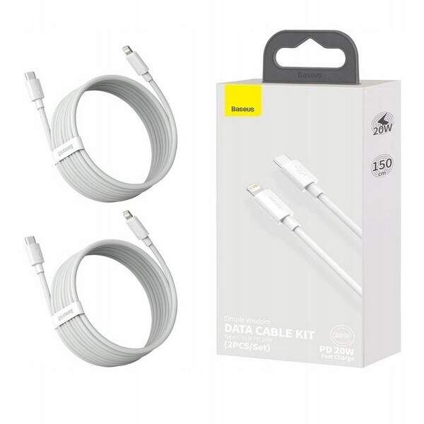 Кабель Baseus Simple Wisdom Data Cable Kit Type-C to ip PD 20W 1.5m White (TZCATLZJ-02) (шт.)