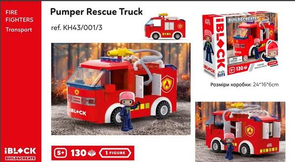 Конструктор Kids hits IBLOCK JUNIOR арт. KH43/001/3 (36шт)   FIRE 130дет., короб. 24*16*6 cm (шт.)