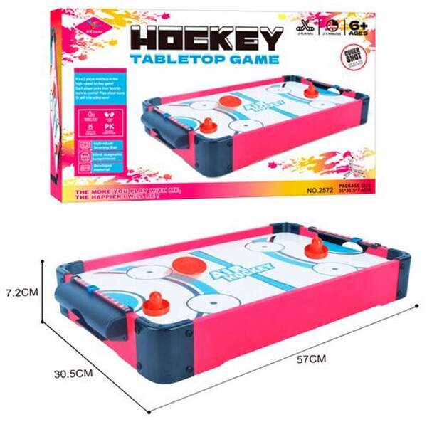 Настільна гра 2572 (12шт) аерохокей, дерев'яний, 57-30,5-7,2см, поле 48-28см, 2 ручки, 2 шайби, на б (шт.)