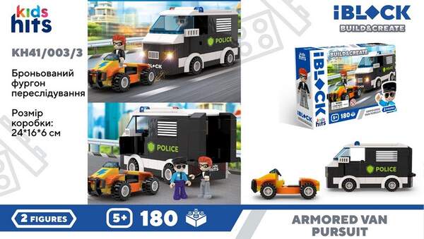 Конструктор Kids hits IBLOCK JUNIOR арт. KH41/003/3 (36шт/2)  180 дет.,Armoured Vehicle In Pursuit к (шт.)