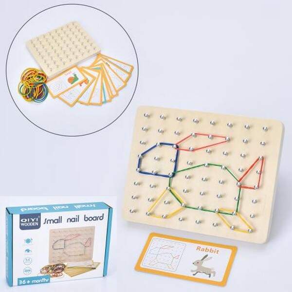 Дерев'яна іграшка Геоборд MD 0727 (36шт) дошка для конструювання плоских зображень, доска зі штирька (шт.)