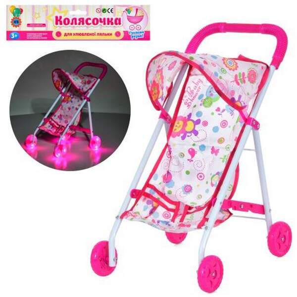 Коляска 899K-1E (32шт)43-38-27см, для ляльки, прогулянкова, світло, метал, на бат-ці(табл), у пакеті (шт.)