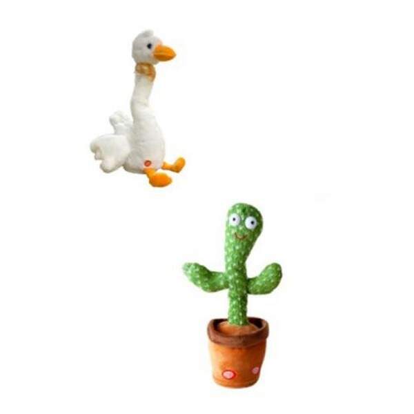 М'яка іграшка 777-100 (32шт) 32см, музика, світло, повтор, танцює, 2 види(гусак, кактус), на бат-ці, (шт.)