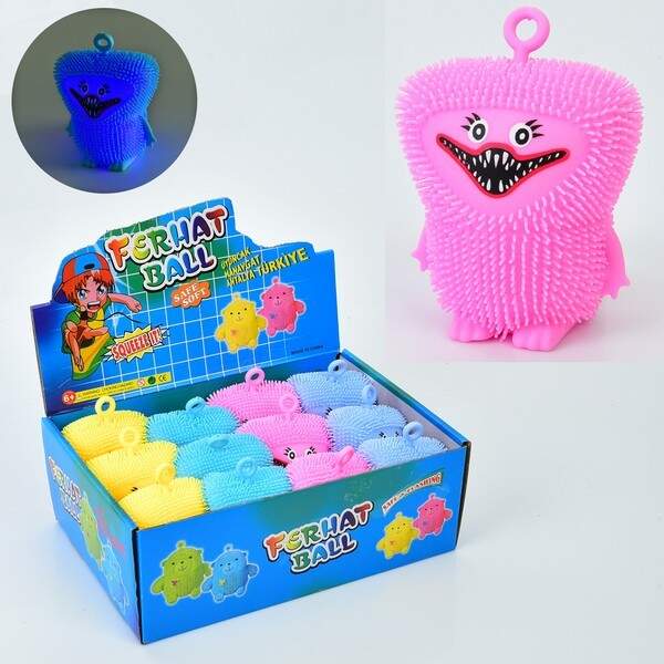 Е-їжачок MS 3936 (144шт) монстр, 10см, світло, коротка ручка, бат(табл), 12шт(4кольори) в дисплеї, 2 (шт.)