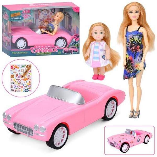 Лялька KQ196A (24шт) 2шт (29см-шарнірна, донька 12см), машина  32,5см, наліпки, в кор-ці, 34-22,5-15 (шт.)