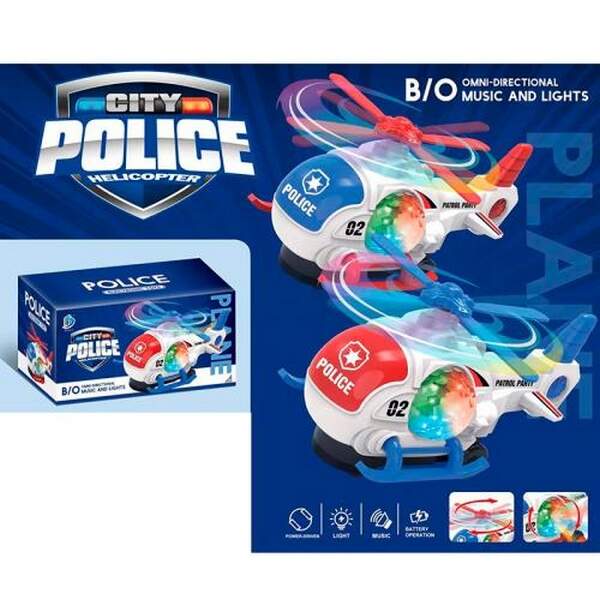 Гелікоптер 8899-185 (48шт) поліція, 22см, звук, 3Dсвітло, рухливий винт, їздить, 2 кольори, на бат-ц (шт.)