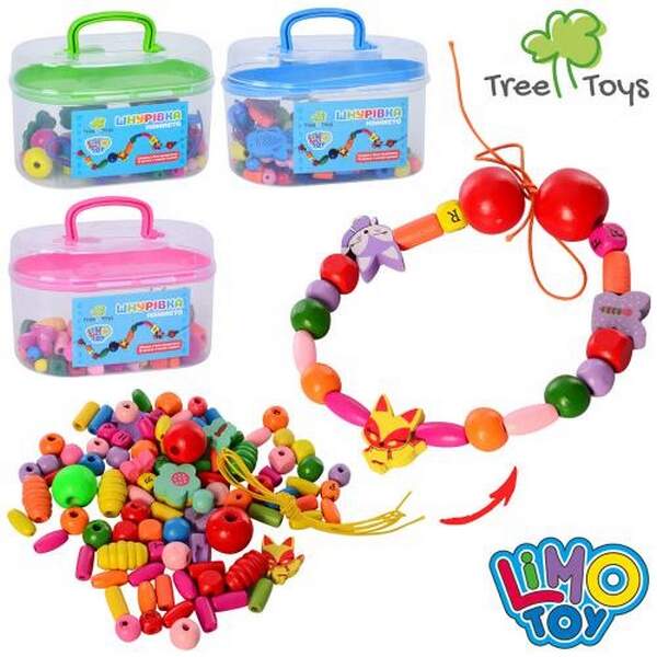 Дерев'яна іграшка Шнурівка MD 2200 (50шт) 3 кольори, у валізі, 12-7,5-7см (шт.)