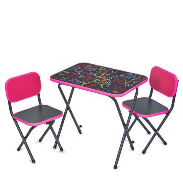 Столик Alphabet малиновий (1шт) з 2 стільчиками, 60-44см, складний, англ.алфавіт, (шт.)