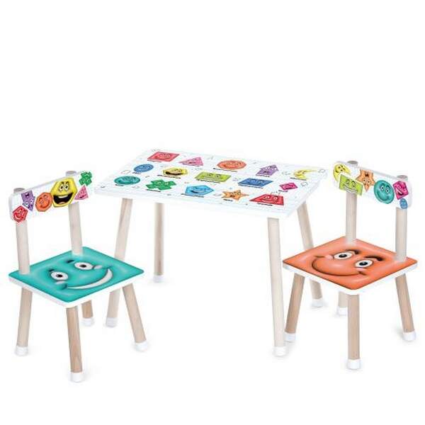 Столик M 501-4 (1шт) 2 стільчика, дерев'яний, фігури, емоції (шт.)