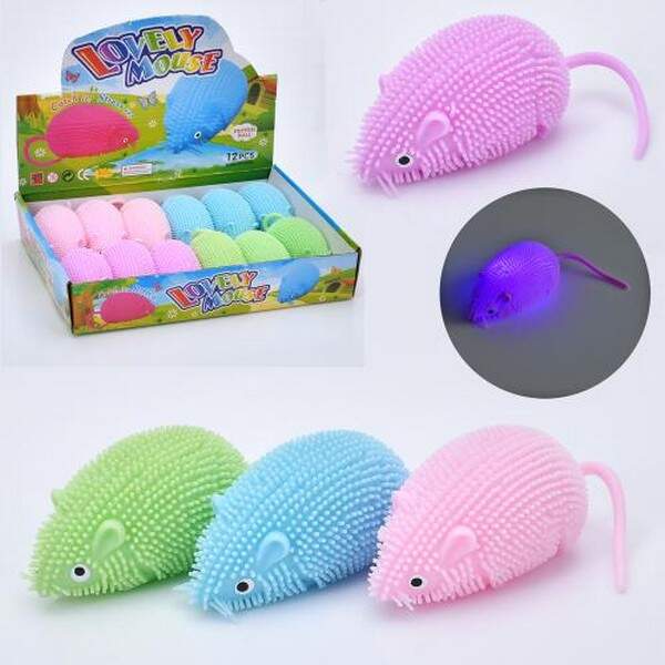 Е-їжачок MS 4011 (144шт) миша, 9см, світло, 4 кольори, бат(табл), 12шт в дисплеї, 25-5-19см (шт.)