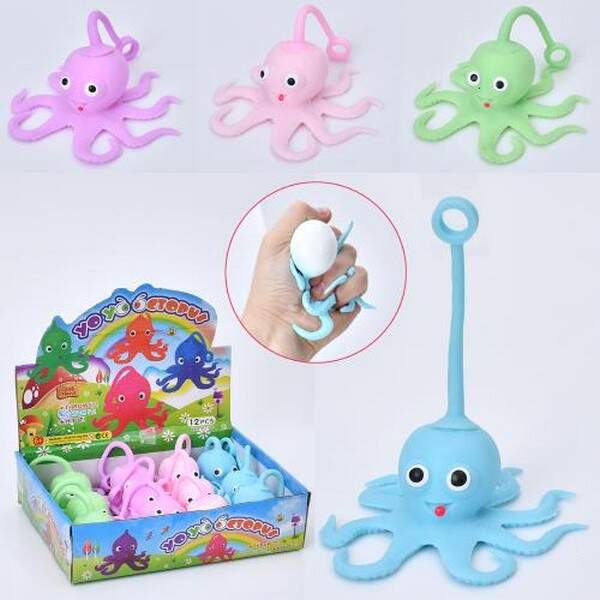 Іграшка MS 4009-2 (144шт) восьминіг, 10см, довга ручка, антистрес, борошно, 4 кольори, 12шт в диспле (шт.)