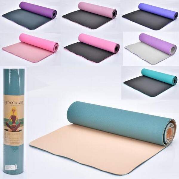 Йогамат MS 0613-24 (12шт) TPE, розмір 183-61см, товщина 0,6см, двокольоровий, мікс кольорів, у пакет (шт.)