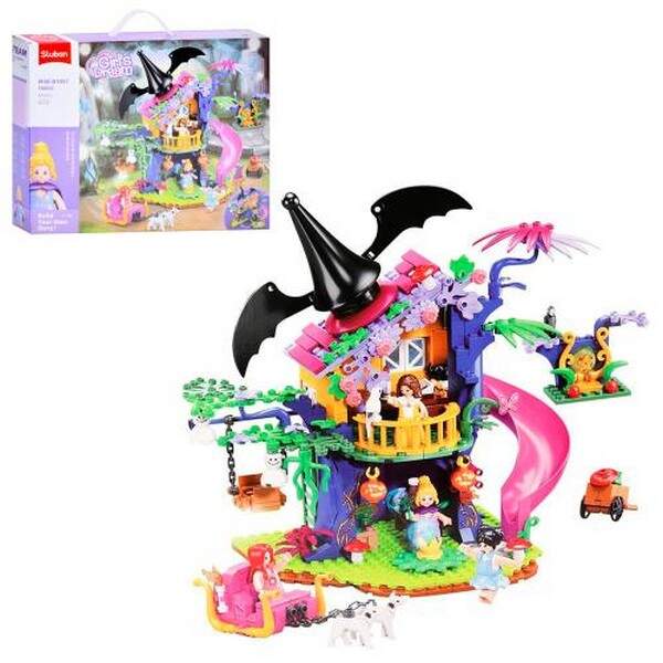 Конструктор SLUBAN M38-B1057 (12шт) рожева серія, будинок чарівниці, фігурки, тварини, 435дет, в кор (шт.)