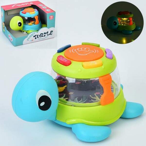 Музична іграшка 65180 (48шт) черепаха, 14см, барабан, музика, світло, колеса, 2 кольори, на бат-ці, (шт.)