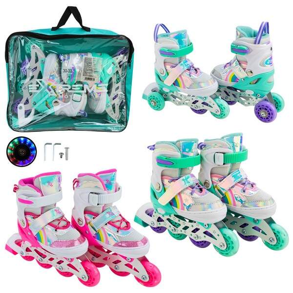 Роликові ковзани арт. RL25430 (6шт)  розмір S (30-33) колеса PU 1 світло 2 кольори, у сумці 38*7*31 (шт.)