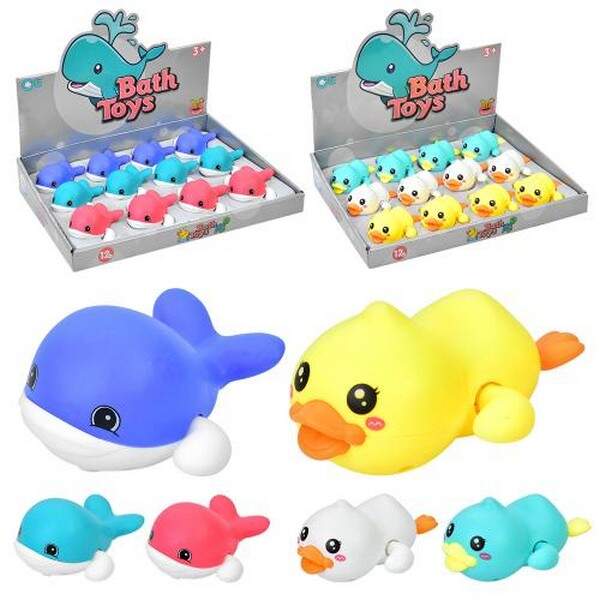 Водоплаваюча іграшка A780-41-43 (216шт) заводний, 2 види(качка 10см, кит 9см), 12шт(3 кольори) в дис (шт.)