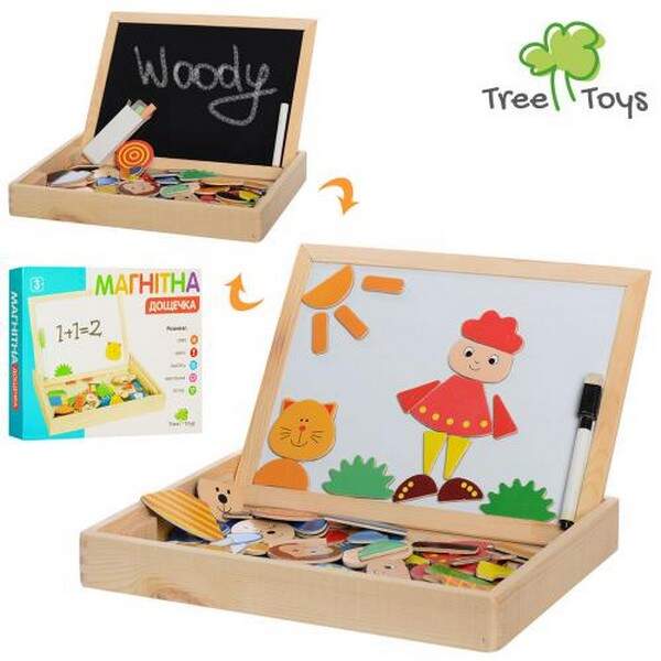 Дерев'яна іграшка Дощечка MD 0693 (24шт) двостороння, фігурки магн., маркер, крейда, пенал, кор., 31 (шт.)