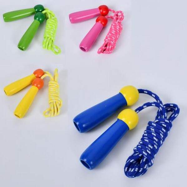 Дерев'яна іграшка Скакалка MD 0846 (50шт) мотузка, 198см, 4 кольори, у пакеті , 15-18-3см, 1 ящик - (шт.)